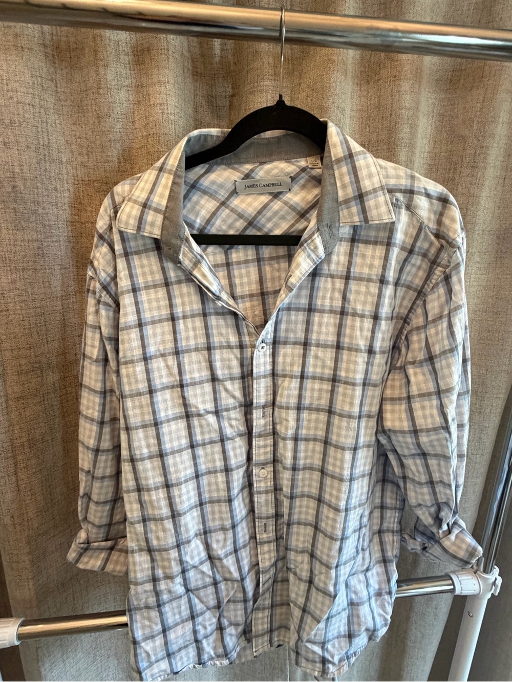 James Campbell Men's Light Blue & White Plaid Button-Down Shirt